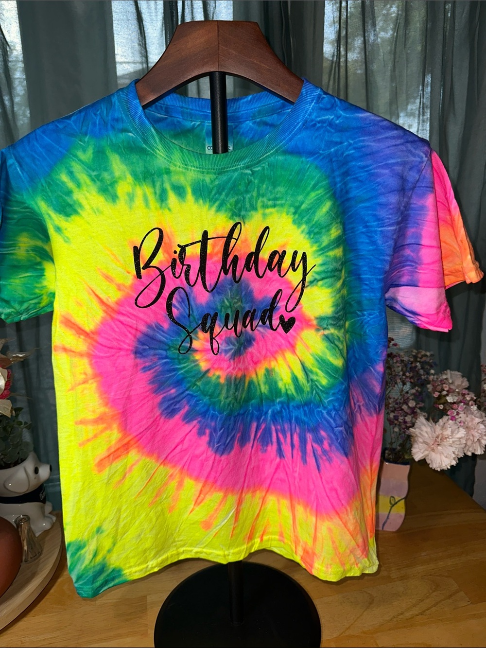 Birthday Squad Tie-Dye Tee - Neon Multi